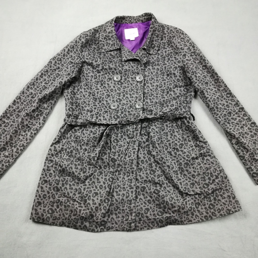 Cherokee Girls Double Breasted Peacoat Jacket Animal Print Leopard Gray Belt XL